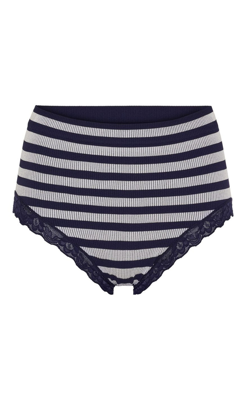 Tim & Simonsen Trusser - Isa Stripe Rib Midi Lace - Blu/Bianco