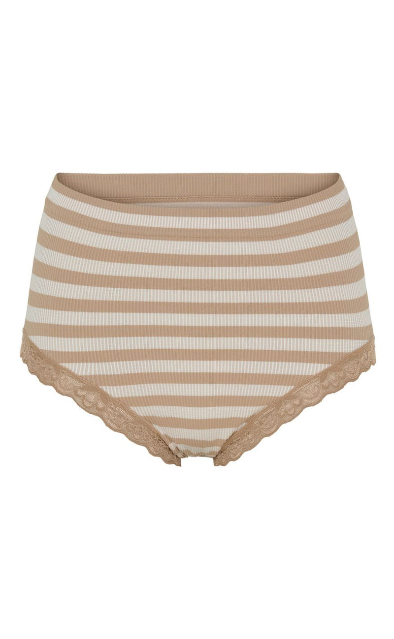 Tim & Simonsen Trusser - Isa Stripe Rib Midi Lace - Nudo/Bianco