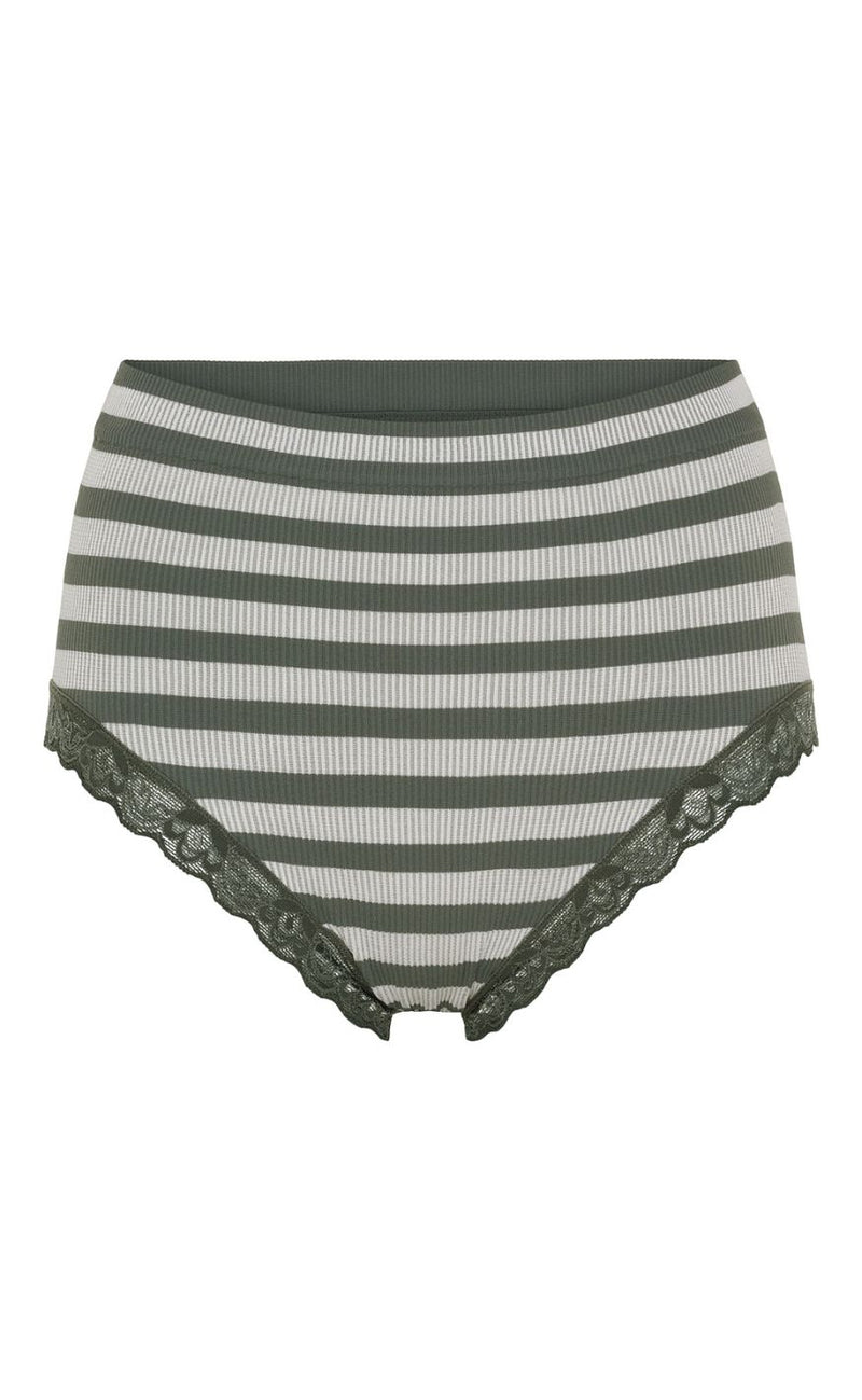 Tim & Simonsen Trusser - Isa Stripe Rib Midi Lace - Oliva/Bianco