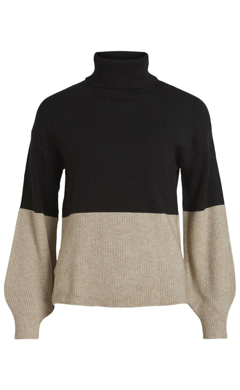 VILA Striktrøje - Ril Blocking Roll - Black/Natural