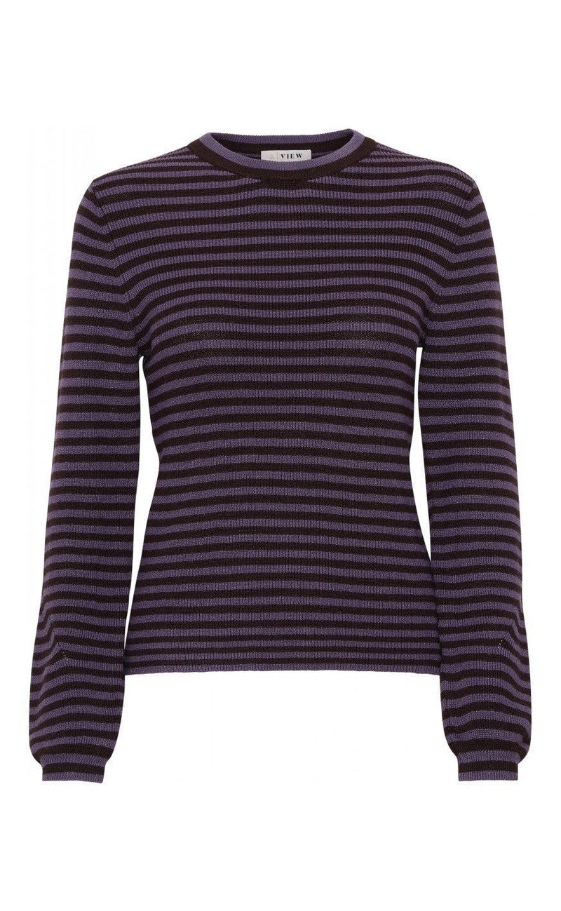A-View Bluse - Violet Knit Blouse - Lavender/Brown
