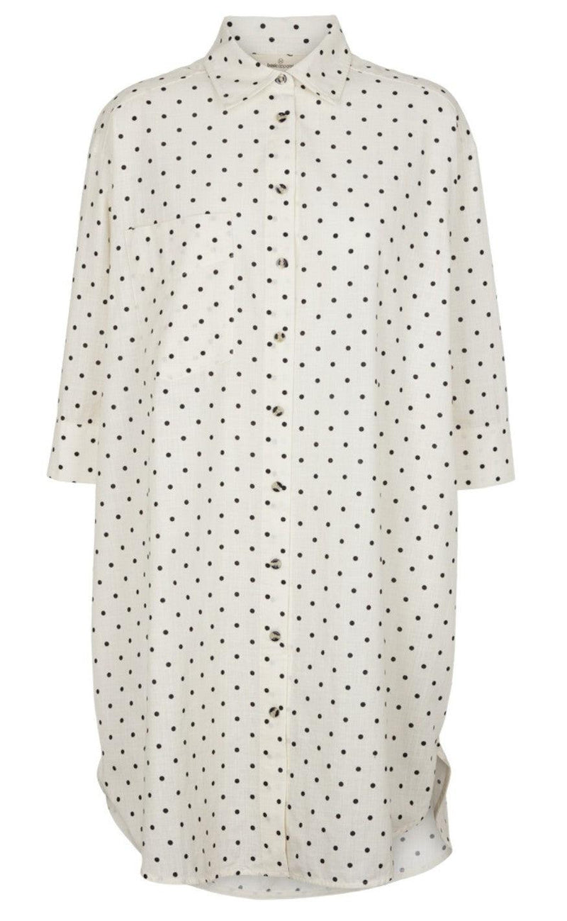 Basic Apparel Skjortekjole - Nora Dot - Off White/Black