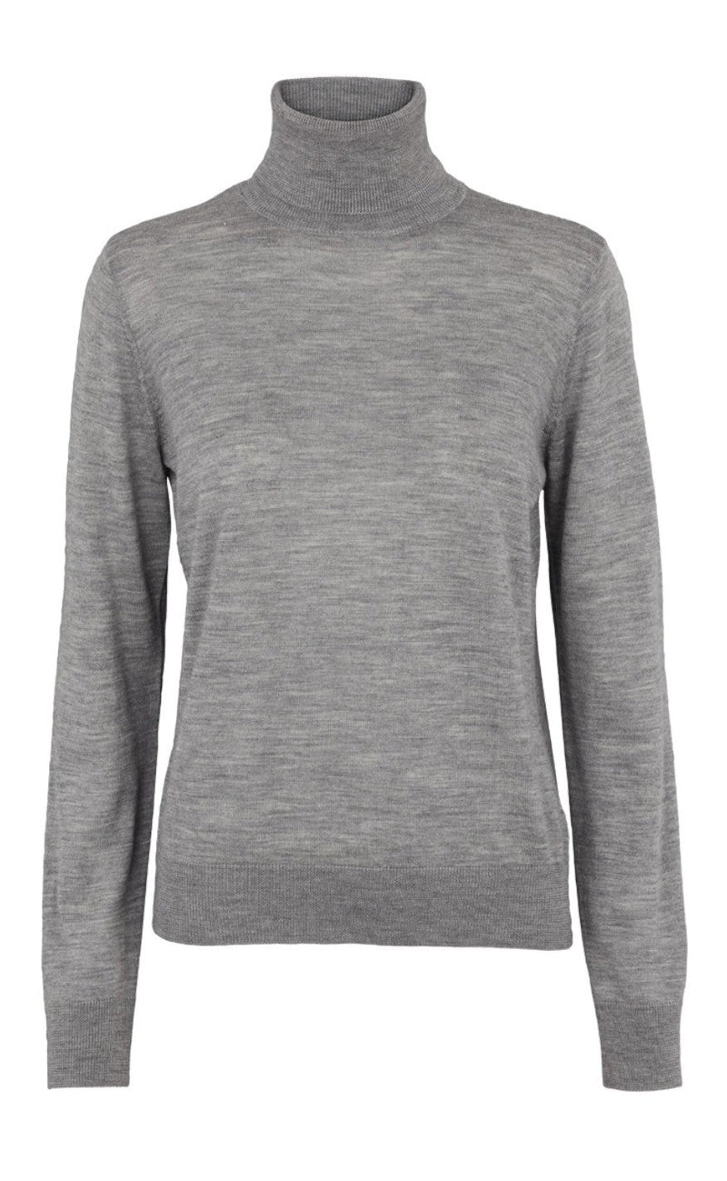 Basic Apparel Sweater - Vera Roll Neck - Light Grey Mel