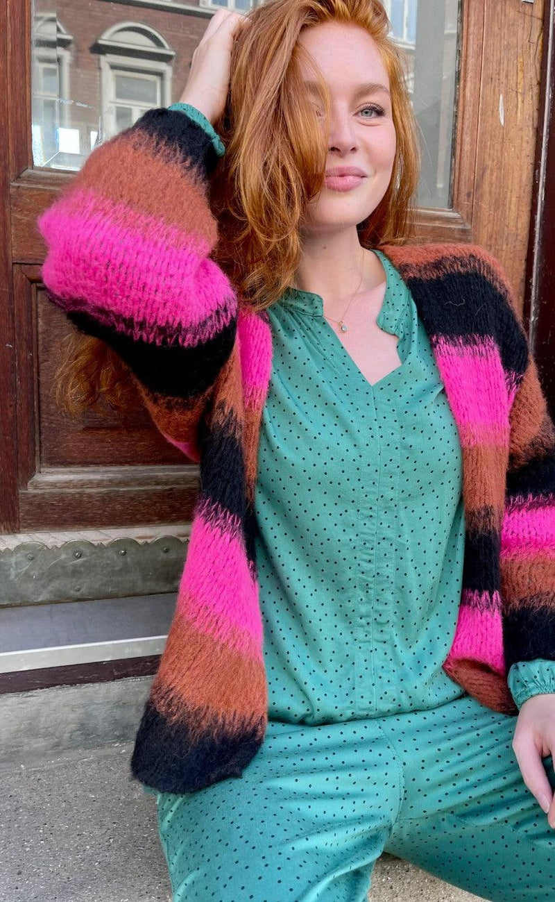 Black Colour Bluse - Bianca Dot - Green Dot