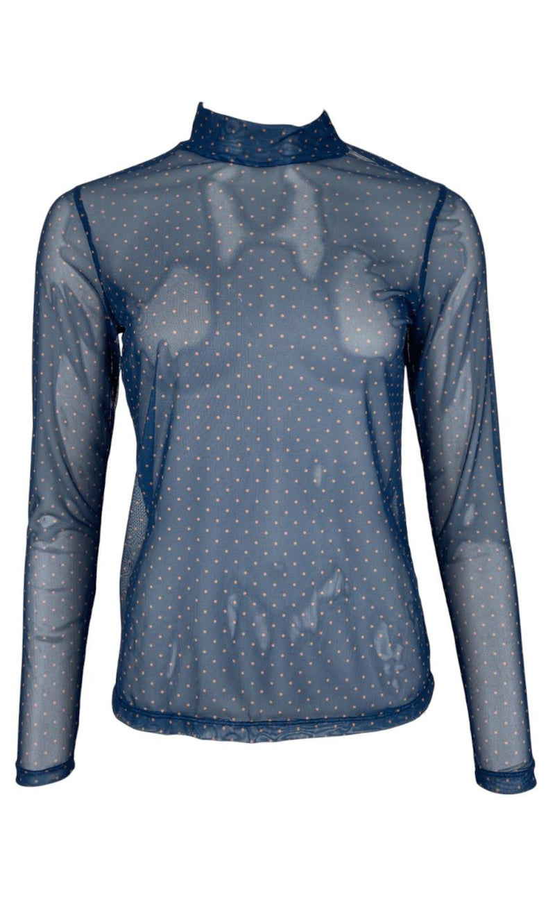 Black Colour Bluse - Milano Mesh - Navy Dot