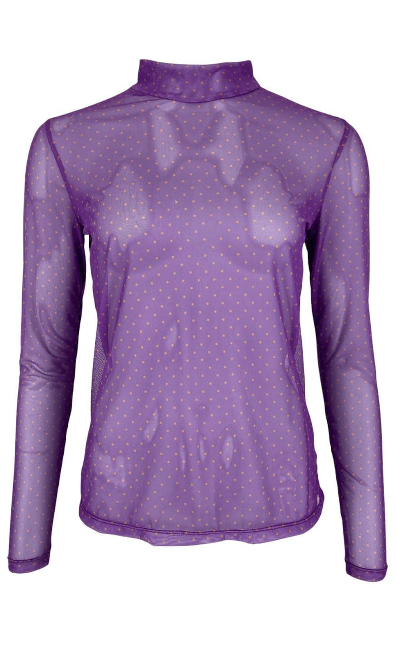 Black Colour Bluse - Milano Mesh - Purple Dot