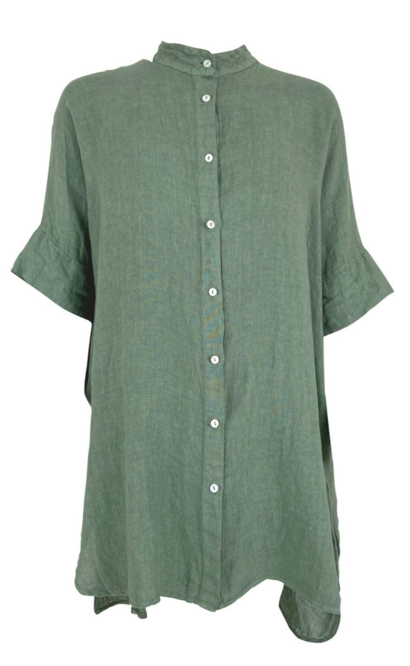 Black Colour Bluse - Siena Linen Oversize - Lt. Green