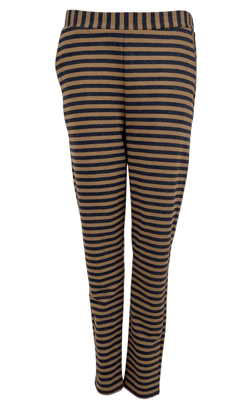 Black Colour Bukser - Jessa Striped - Camel