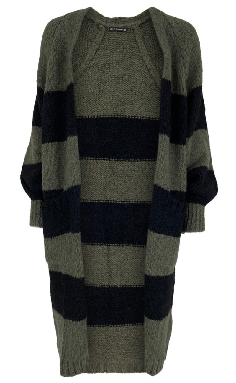 Black Colour Cardigan - Fabiola Long Knit - Army/Black