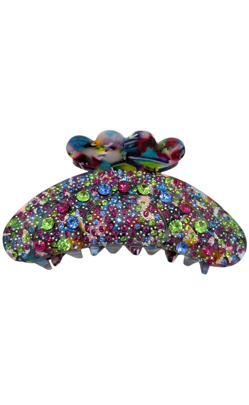Black Colour Hårklemme - Premium Rhinestone - Multi Splash