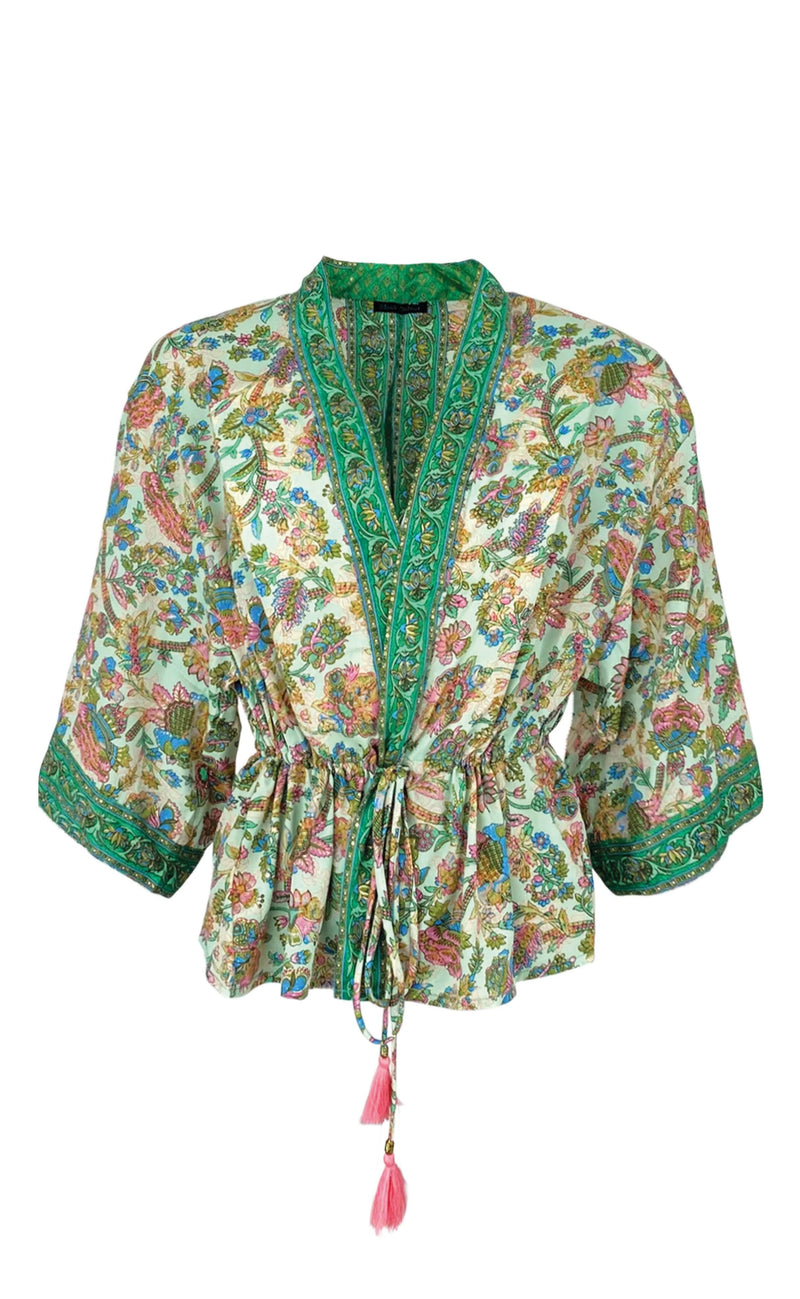 Black Colour Kimono - Luna Bolero - Green Calypso