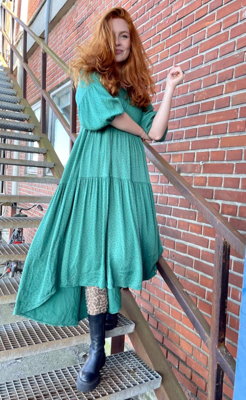 Black Colour Kjole - Bianca Dot - Green Dot