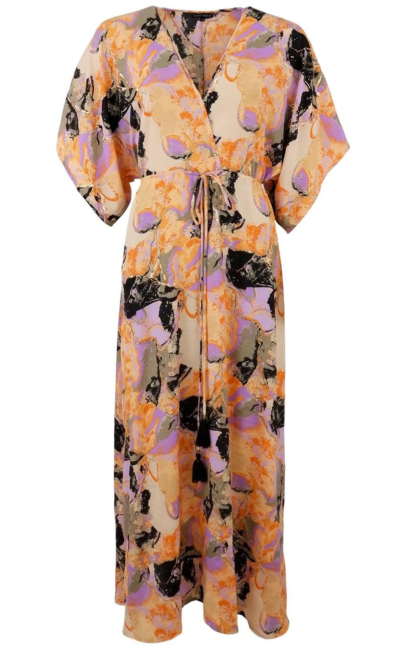 Black Colour Kjole - Luna Long V-Neck - Orange Marble