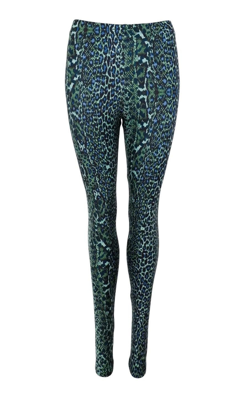 Black Colour Leggings - Robyn - Green Snake