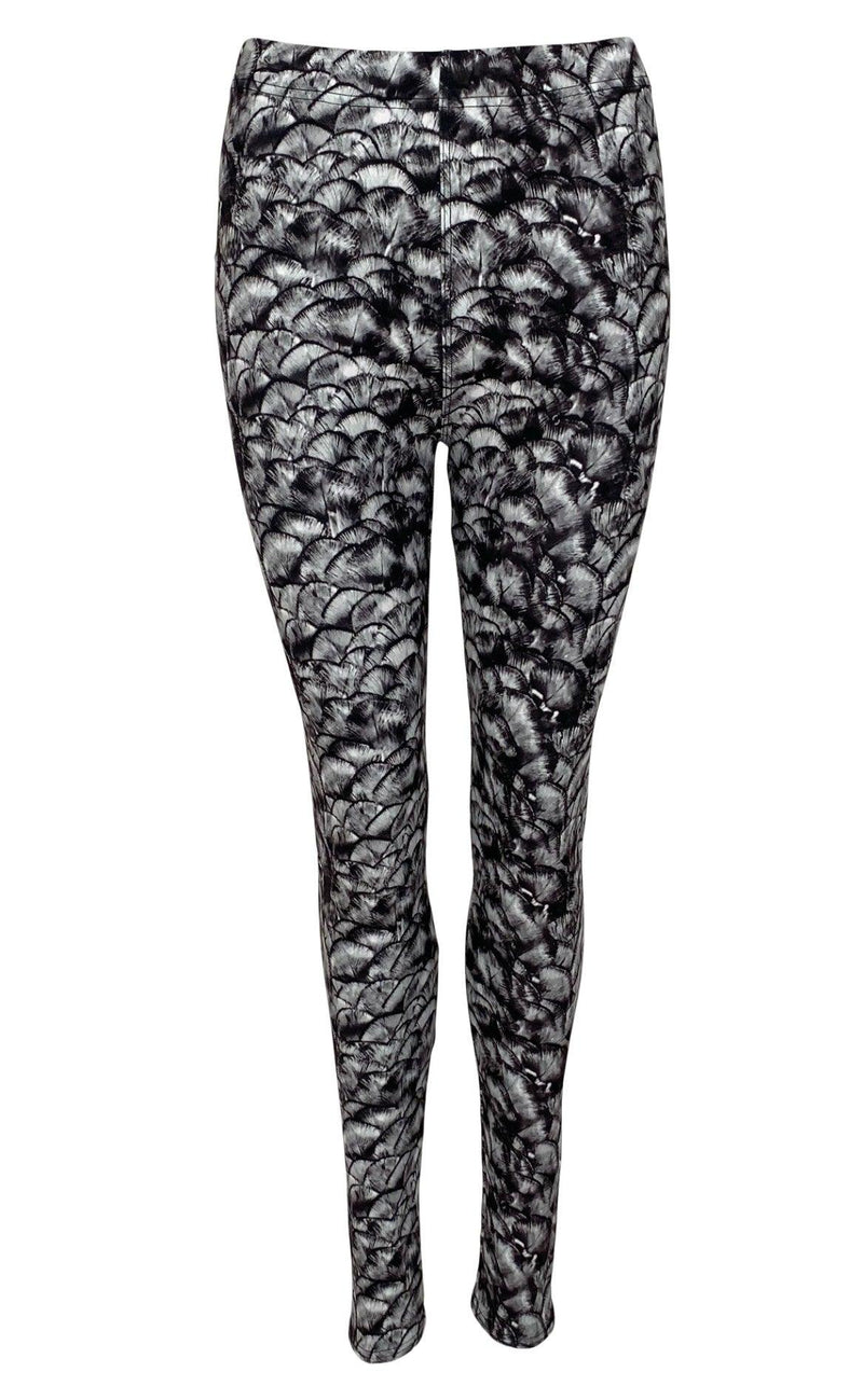 Black Colour Leggings - Robyn Printed - Grey Fan