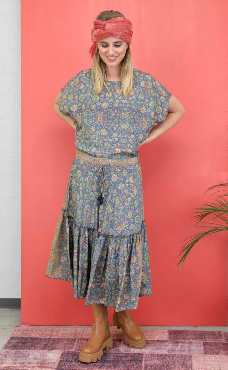 Black Colour Nederdel - Luna Boho Midi - Blue Breeze