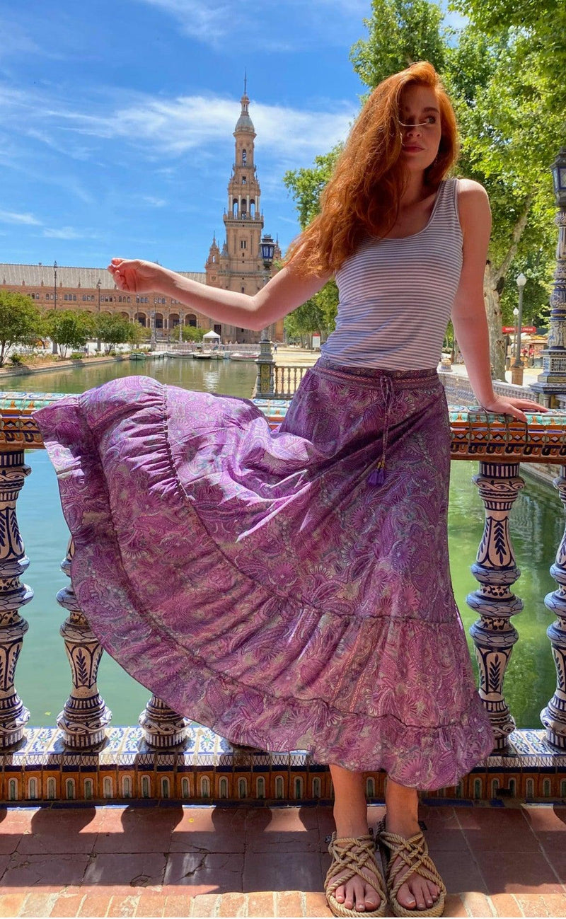 Black Colour Nederdel - Luna Maxi - Lavender Paisley