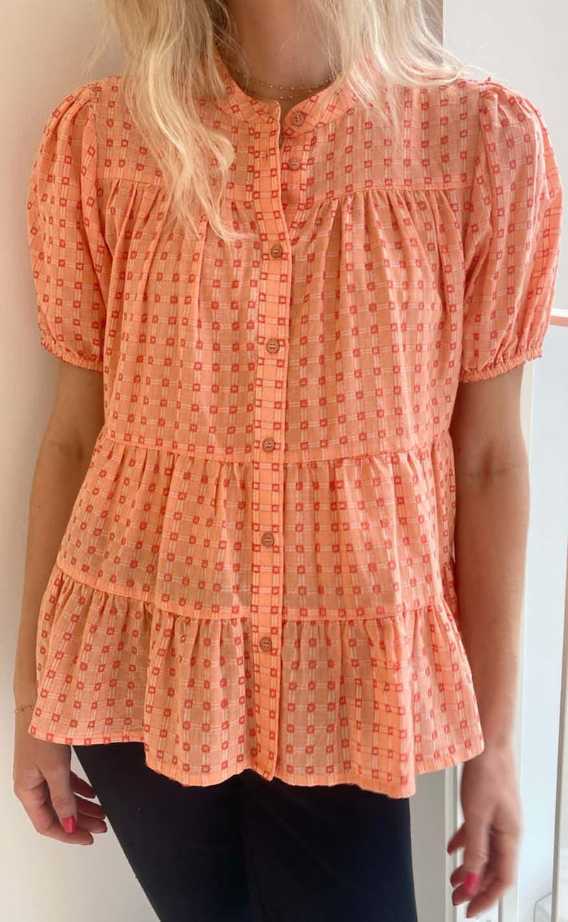 Continue Bluse - Sanna Orange - Orange Small Check