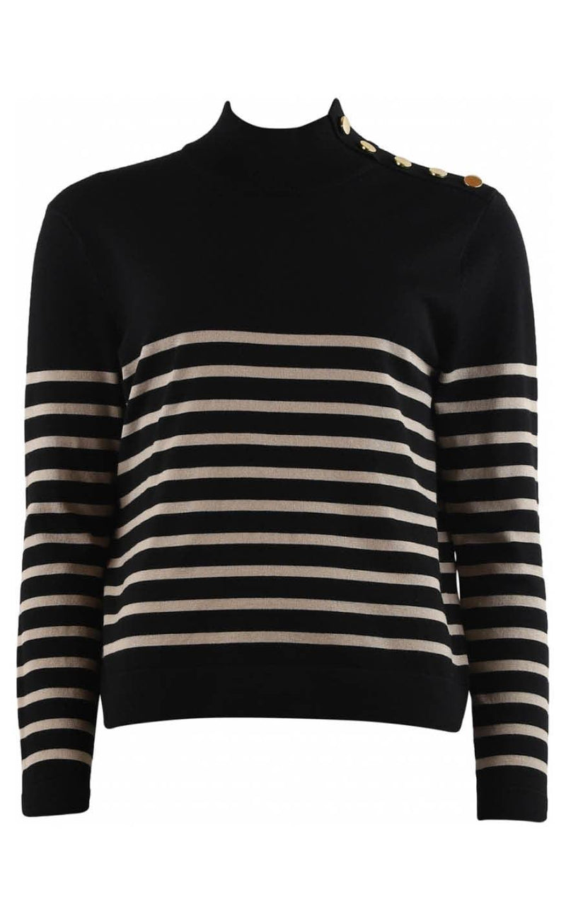 Continue Strikbluse - Sissa - Black With Offwhite Stripe