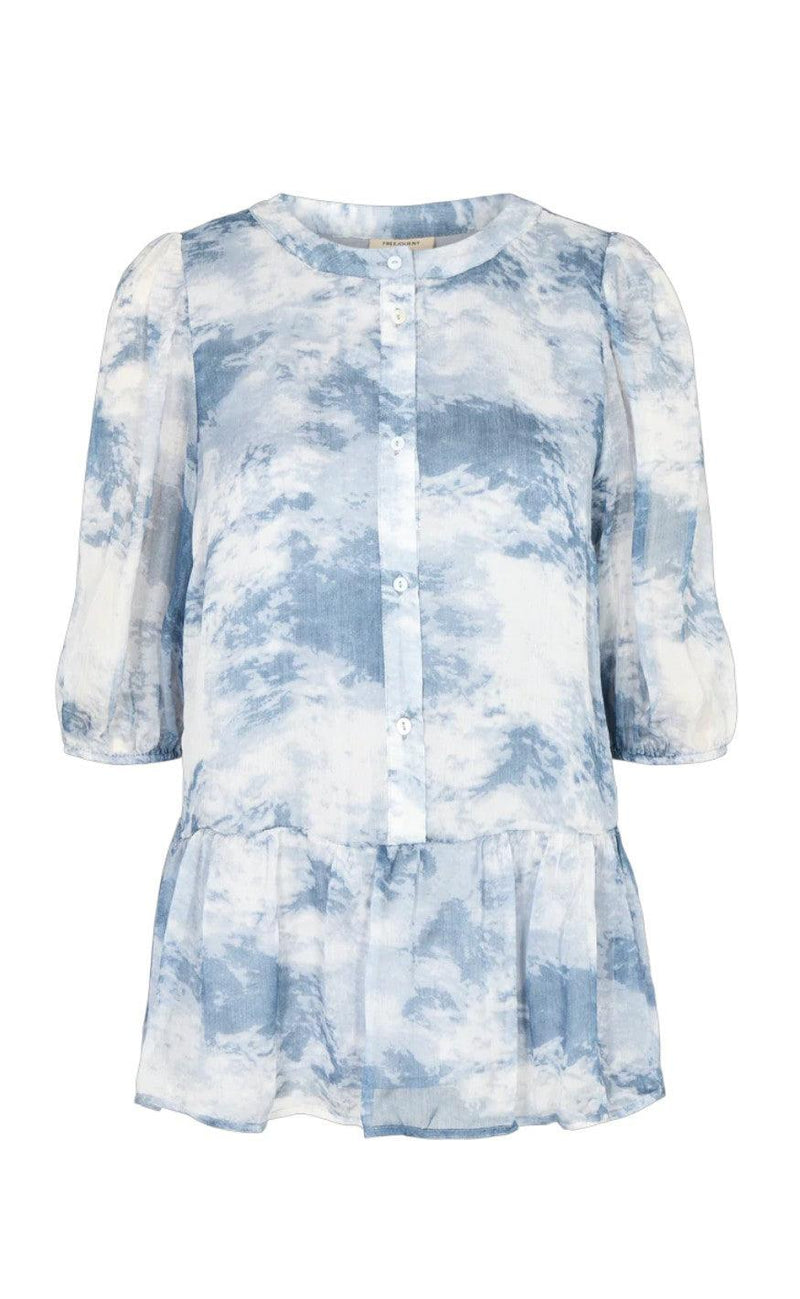 Freequent Bluse - Marble - Chambray Blue Mix