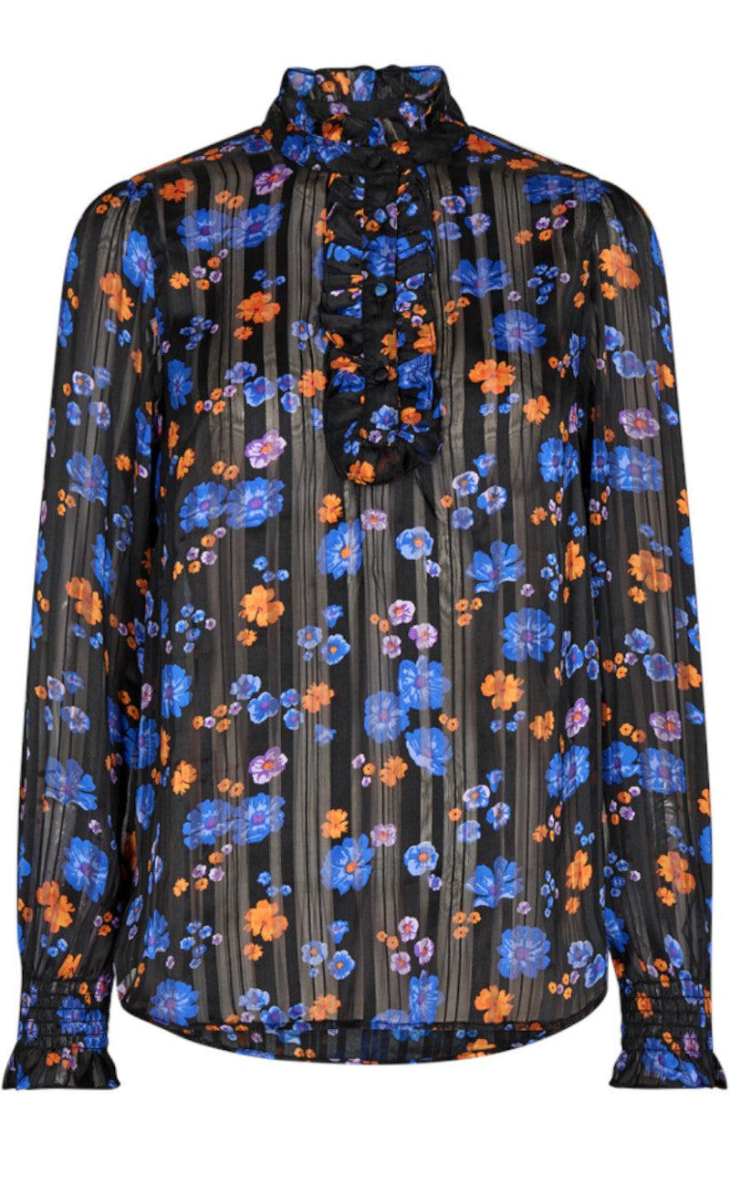 Freequent Bluse - Paulin - Black With Amparo Blue