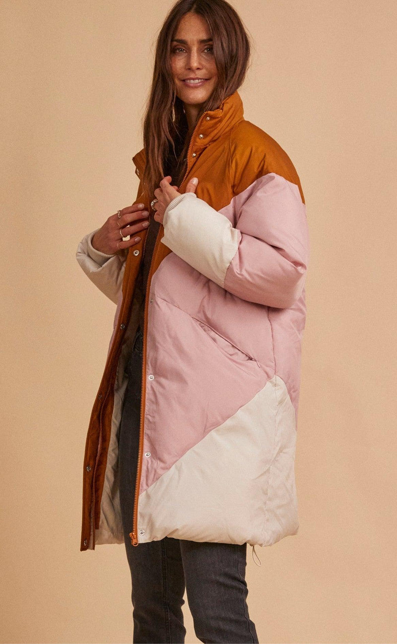 Freequent Jakke - Blocky - Silver Mink With Pale Mauve