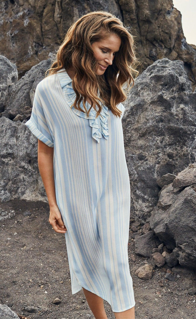 Freequent Kjole - Dea Flounce - Chambray Blue Mix