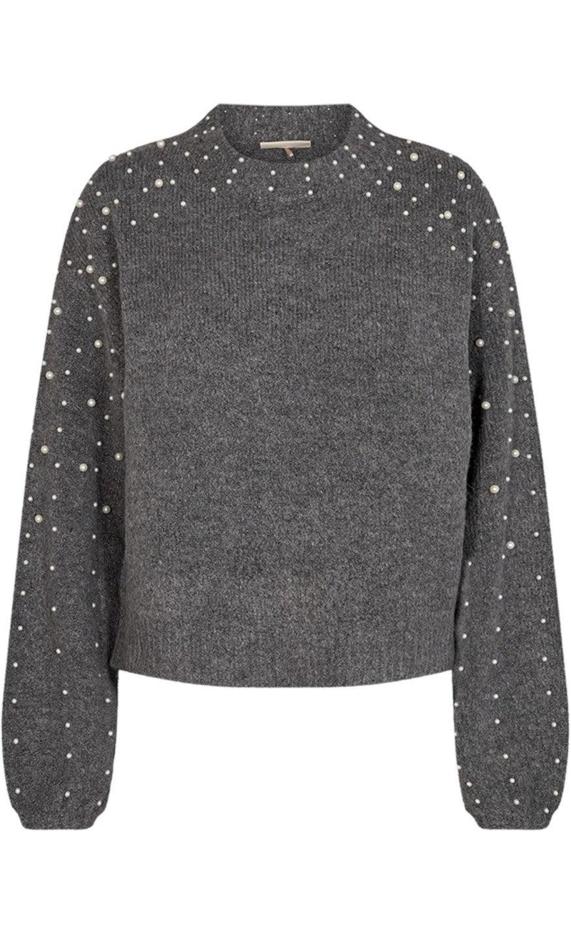 Freequent Pullover - Pearl - Dark Grey Melange