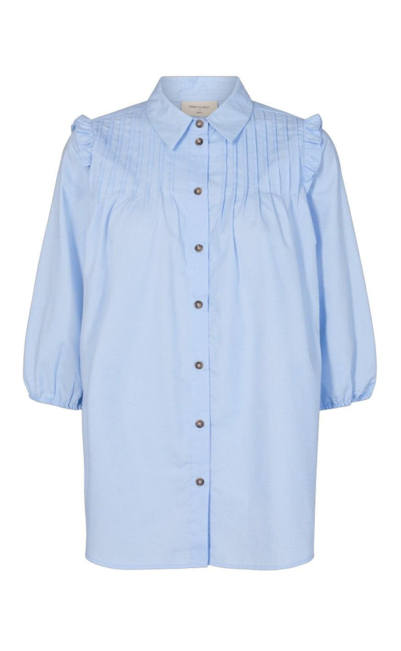 Freequent Skjorte - Flynn Frill - Chambray Blue