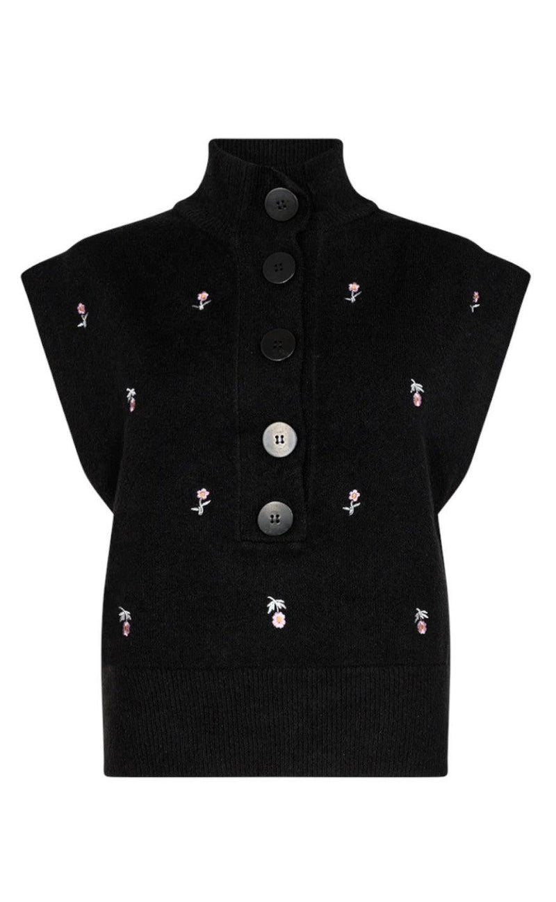 Freequent Vest - Bila - Black w. Lavender