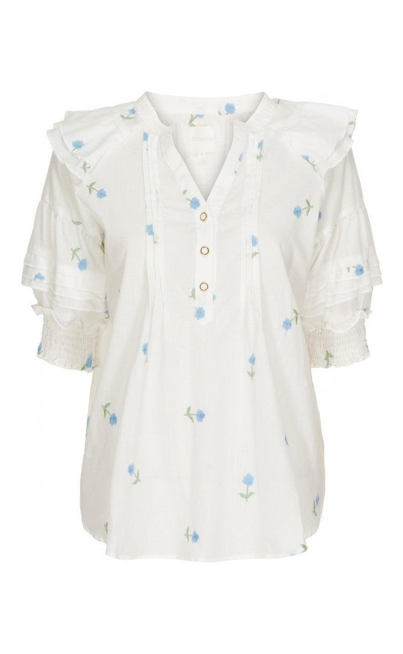 Gossia Bluse - Freya - White With Blue Flower