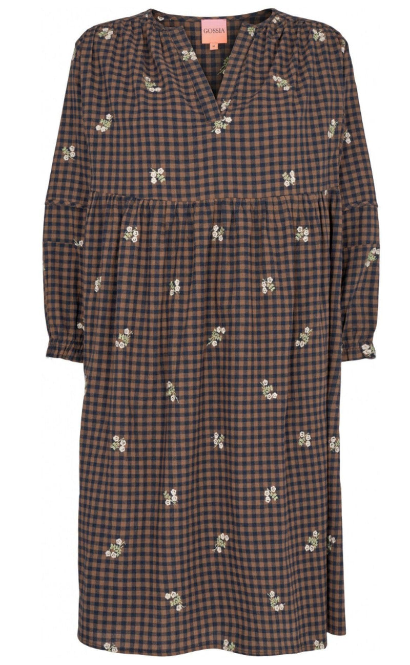 Gossia Kjole - Kaia - Camel Navy Check