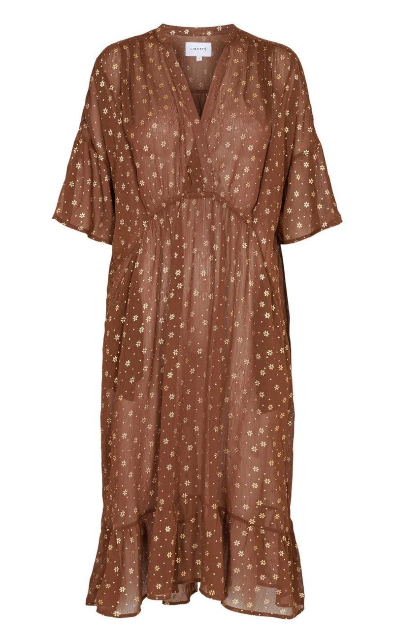 Liberte Kjole - Karoline - Brown Gold Flower