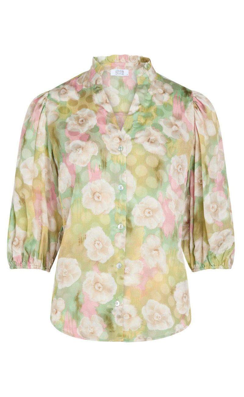 Love & Divine Skjorte - Love457-1 - Green Flower