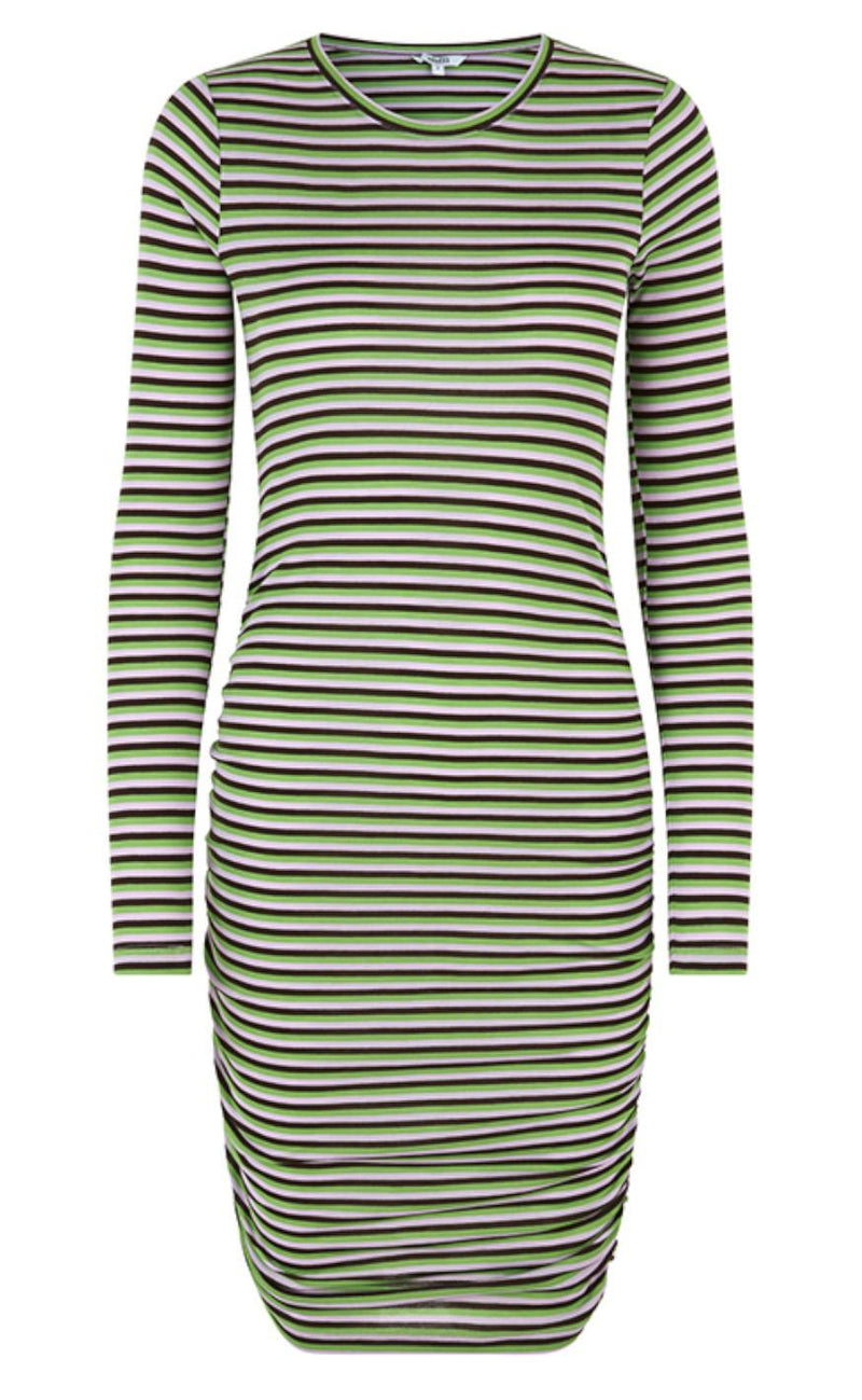 MbyM Kjole - Faustine - Coffee Kiwi Orchid Stripe