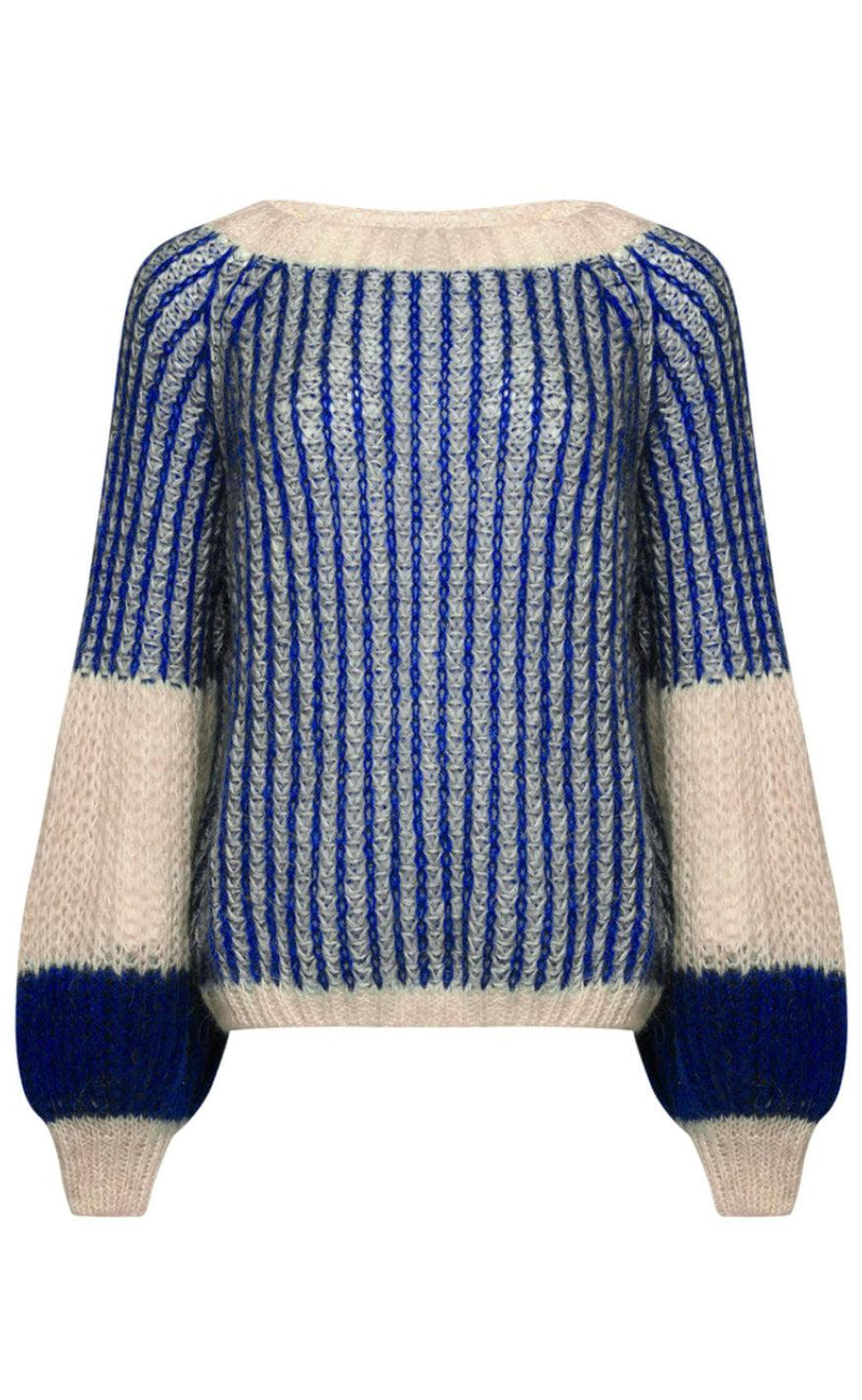 Noella Sweater - Liana - Cream/Cobalt Blue