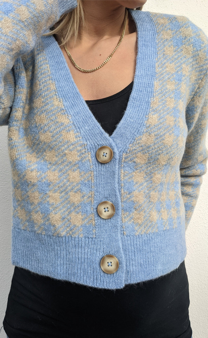 VILA Cardigan - Chekina Knit - Blue Bell