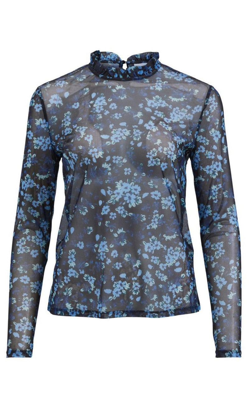 VILA Top - Highneck Mesh - Black / Flower Print