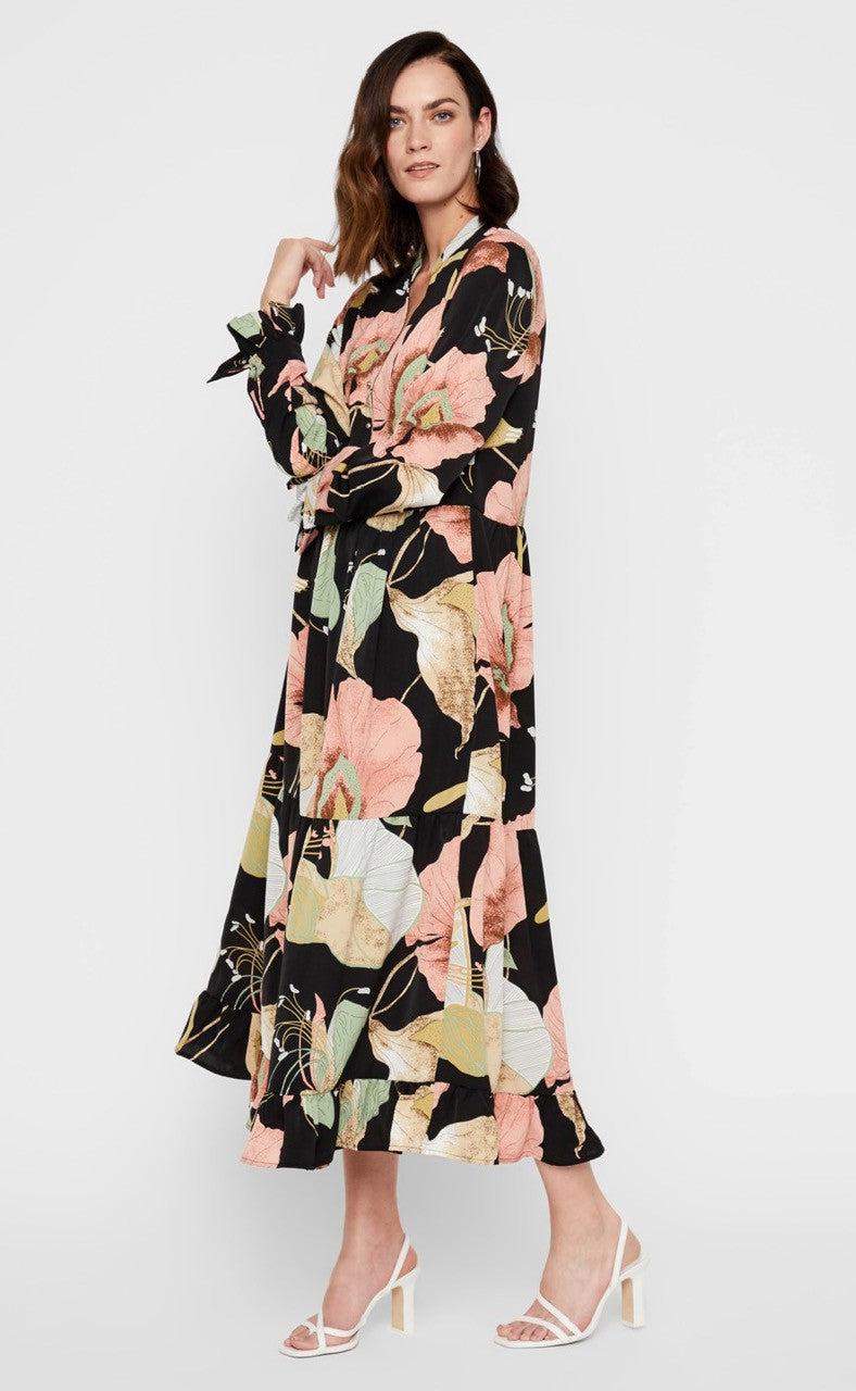 YAS BLOOMI ANKLE DRESS BLACK