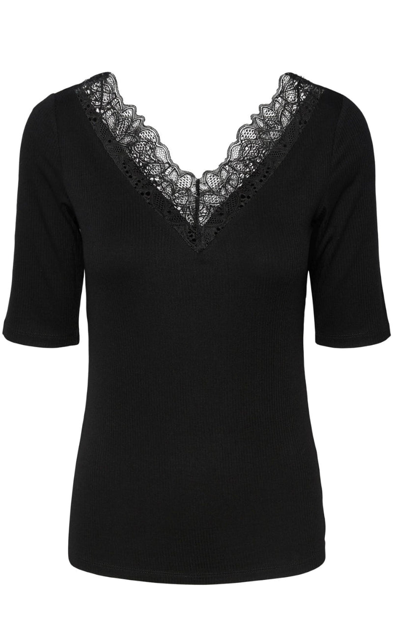 YAS T-shirt - Elle V-Neck - Black