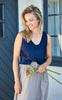 Black Colour Top - Mabel Double V-Neck - Dark Blue