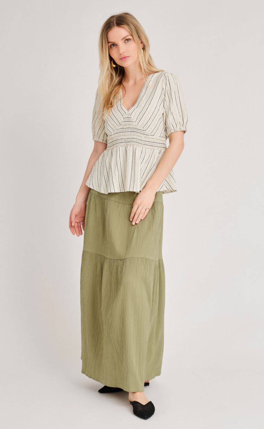 A-View Bluse - Lassie - Off White/Black Stripe