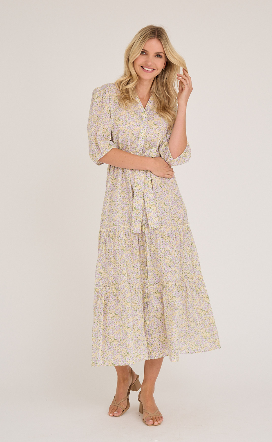 A-View Kjole - Kate V-neck - Lilac/Yellow