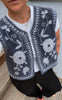 Say INA Copenhagen Vest - Abella - Dark Blue Velvet W. Light Blue Embroidery