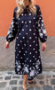 Say INA Copenhagen Kjole - Tilde Long - Navy Blue W. White Dots & Embroidery