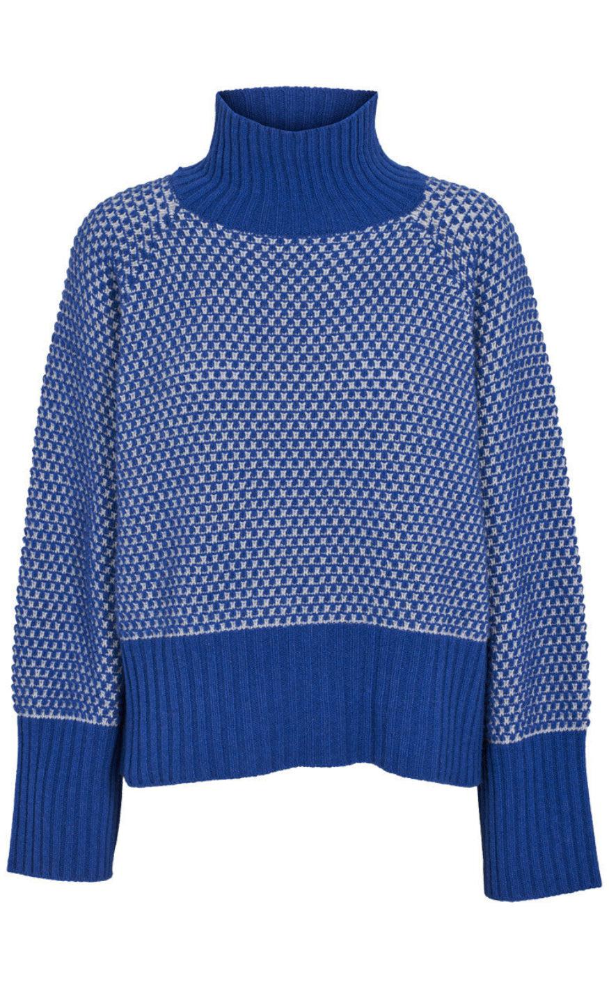 Basic Apparel Strik - Line T-Neck - Light Grey/Blue