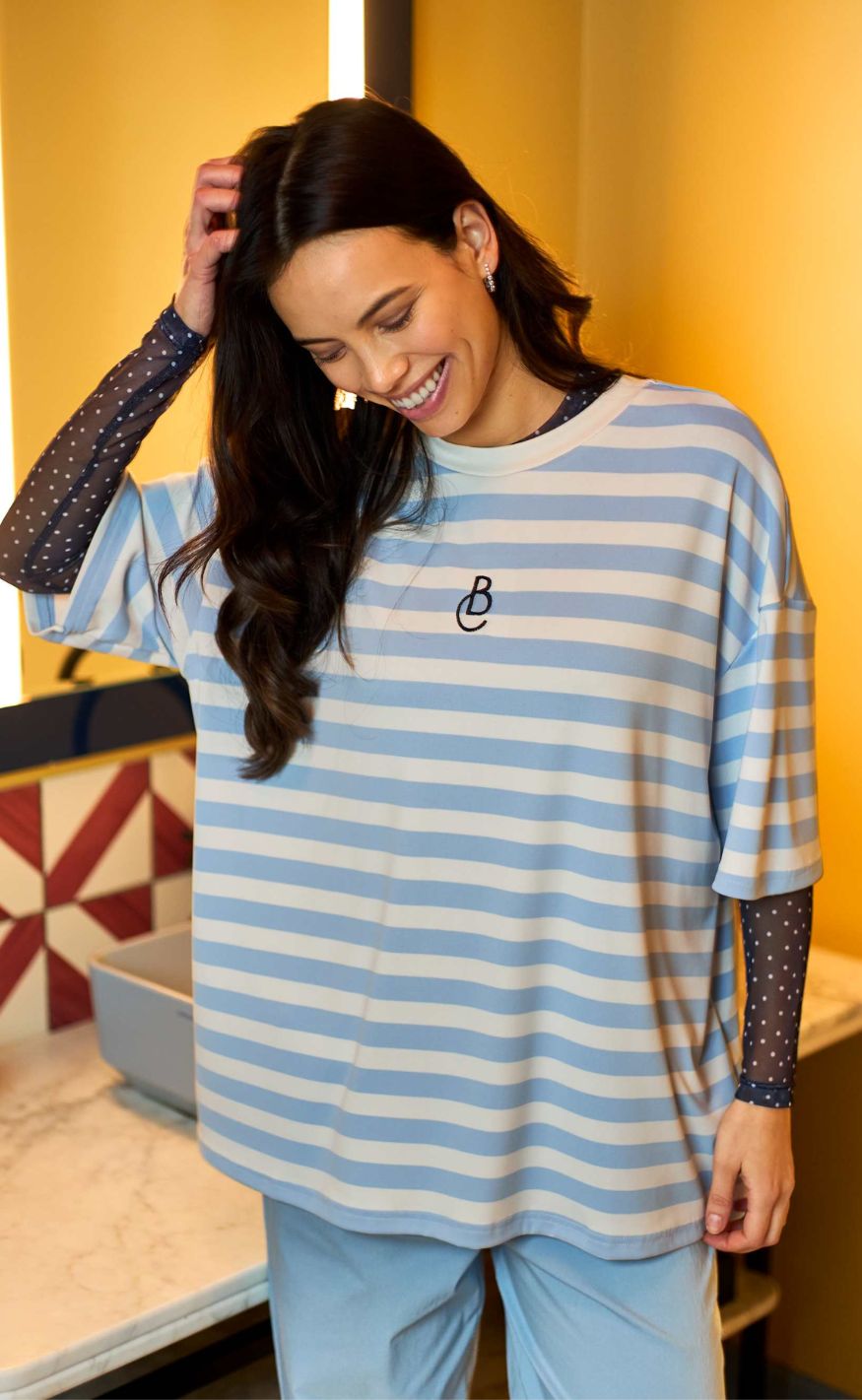 Black Colour Bluse - Anne Mesh - Navy Dot