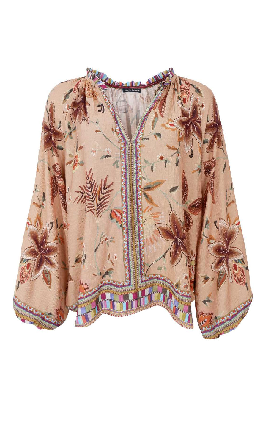 Black Colour Bluse - Art Crepe - Lt. Nougat