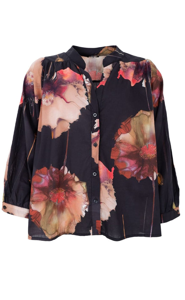 Black Colour Bluse - Celine - Black Flower