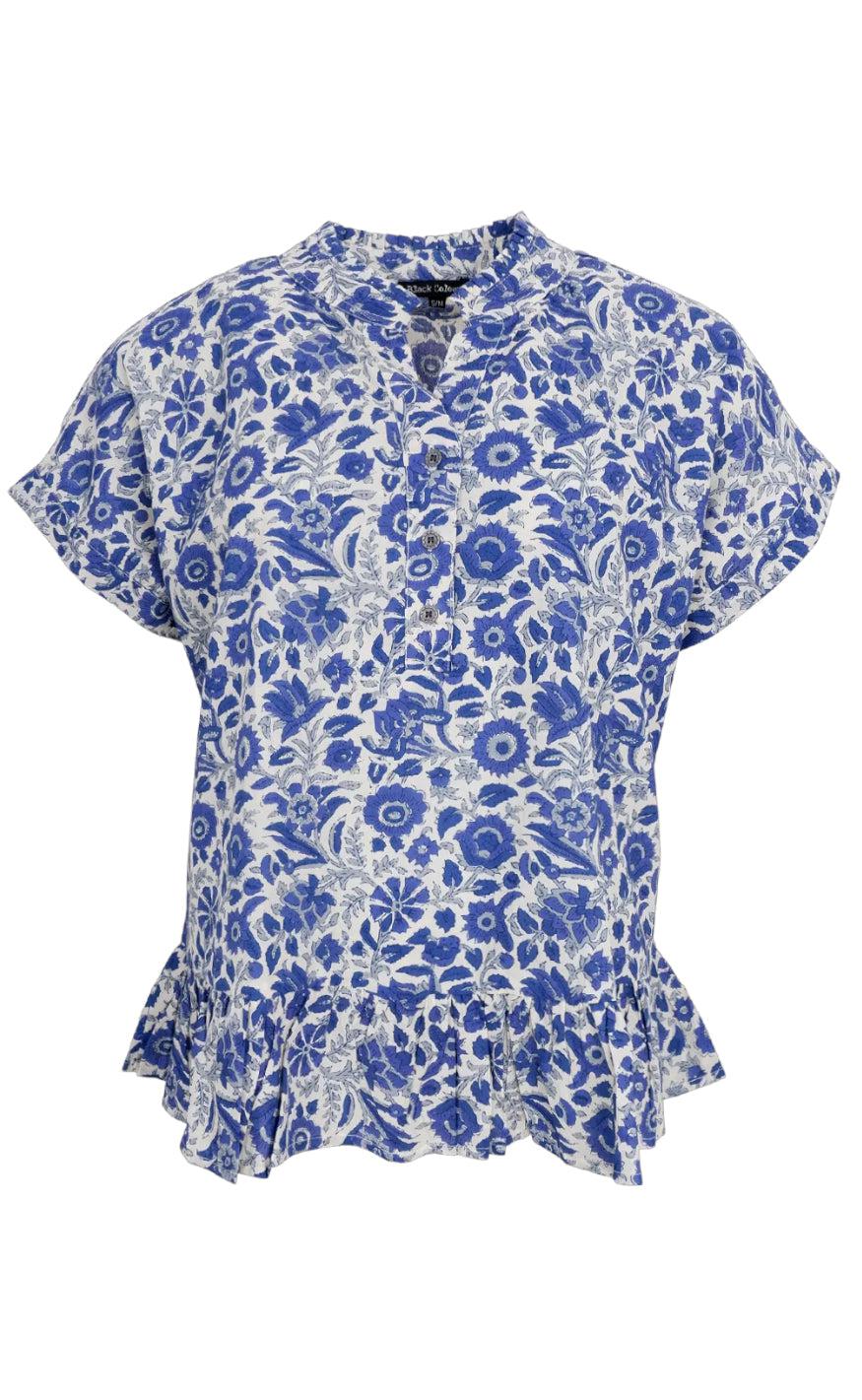 Black Colour Bluse - Flora Ruffle - Royal Blue